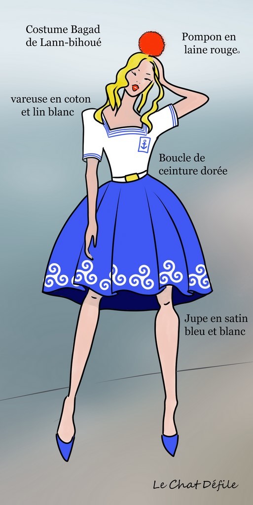 Dessin Costume Régional Bretagne pour Miss France