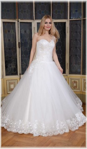 Robe de mariée Princesse avec bretelle asymétrique et galon de dentelle